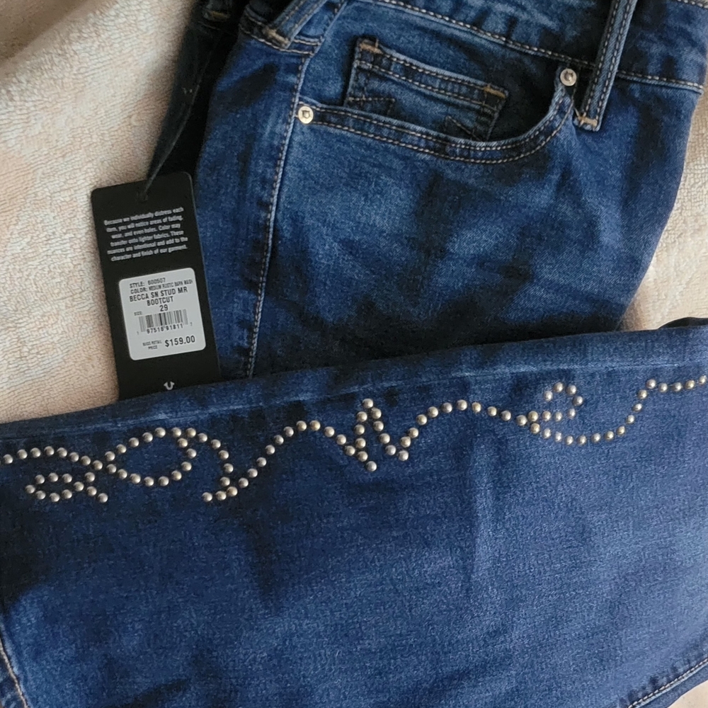 BECCA Dark Blue Skinny Jeans with Gold Accents